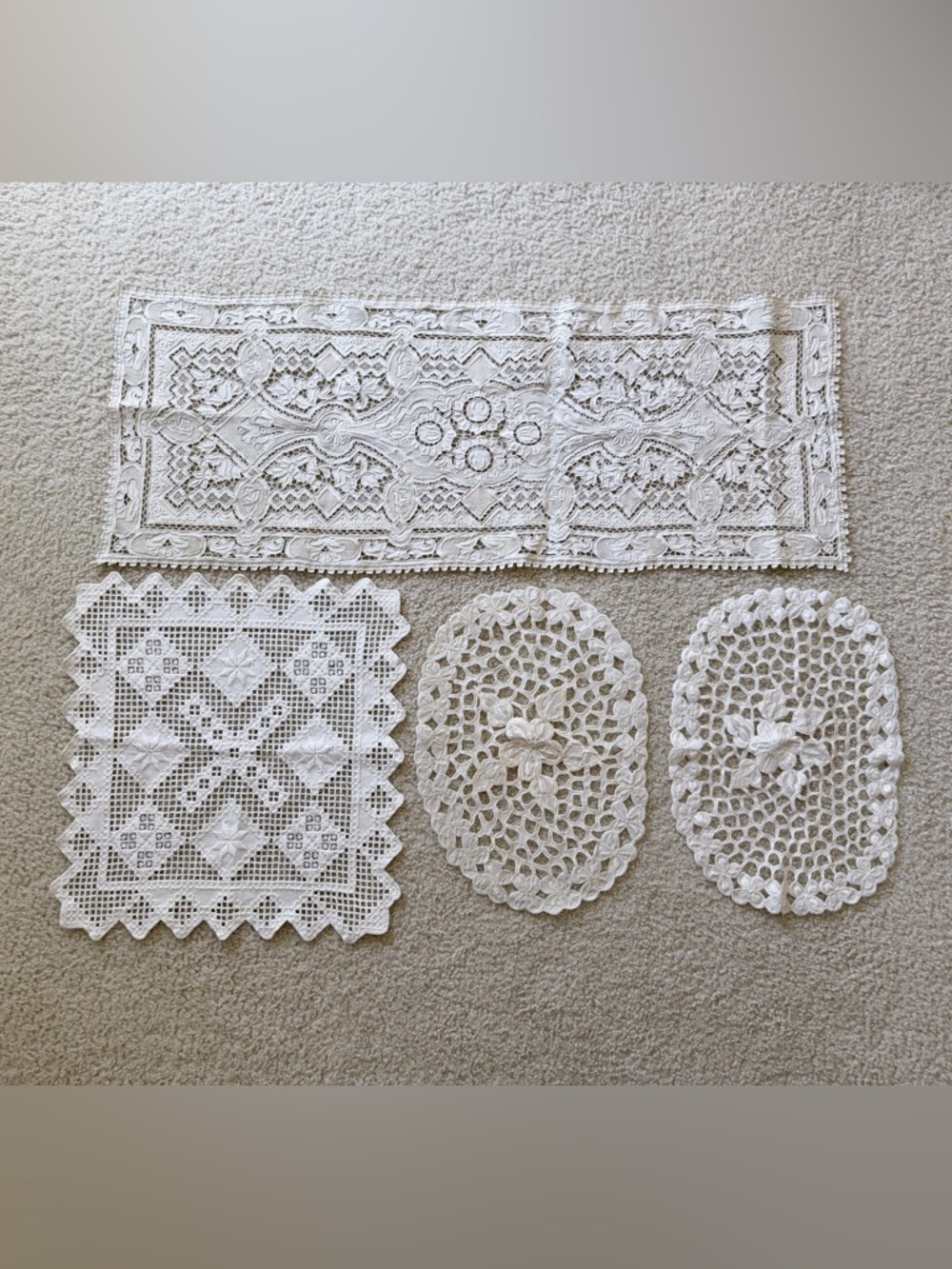 Handmade White Crochet Doilies and Runner Set - Home Accents